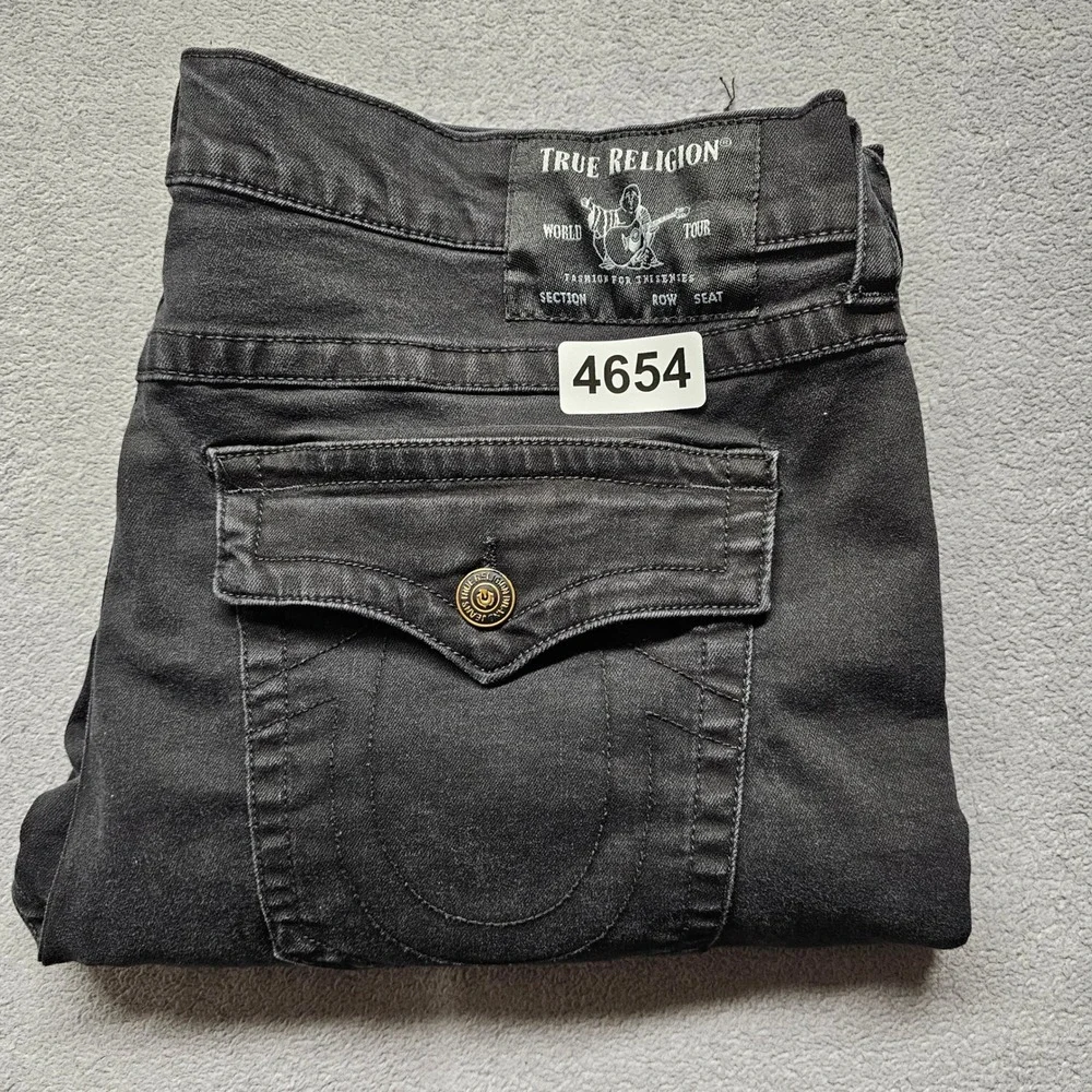 True Religion Ricky Denim Shorts Mens 38 Black Cut Off Raw Hem Flap Pocket Jeans